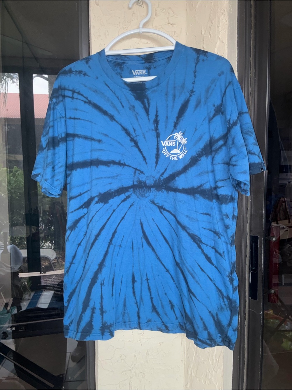 Vans Palm Tree Sunset Logo Blue Tie Dye Short Sleeve Tee Large